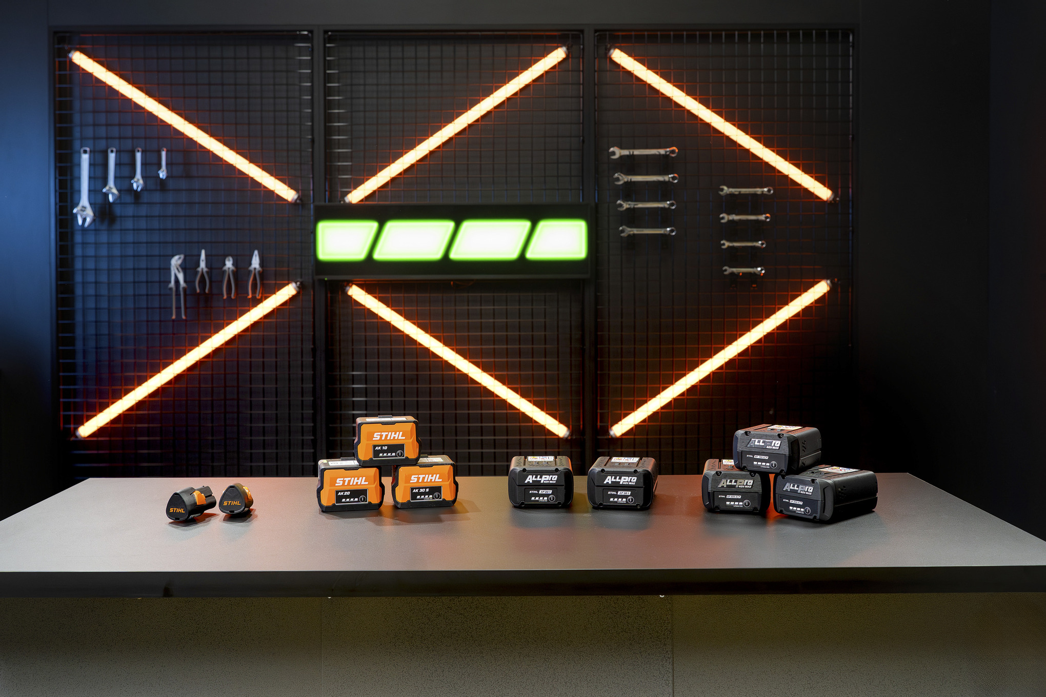 Three different battery systems in the showroom: AS, AK and ALLPRO system