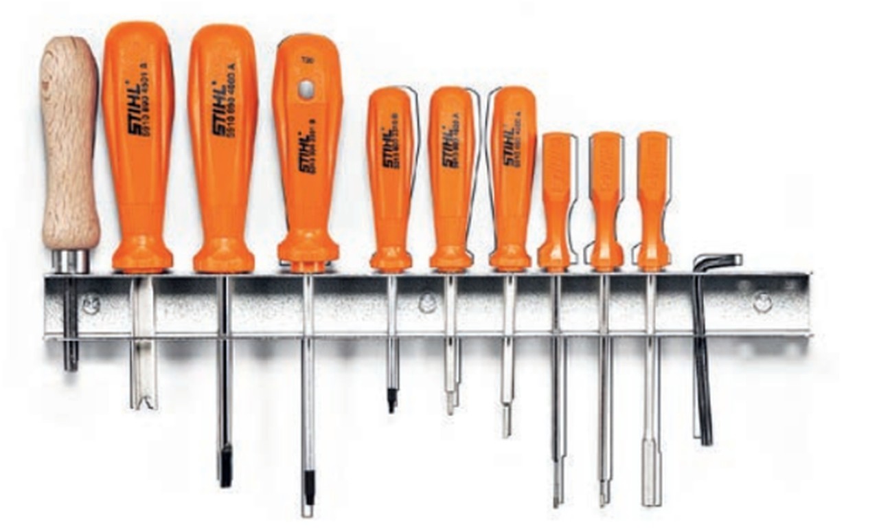 STIHL special tools side by side in a holder