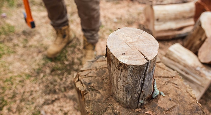 place the log fire wood on a flat surface